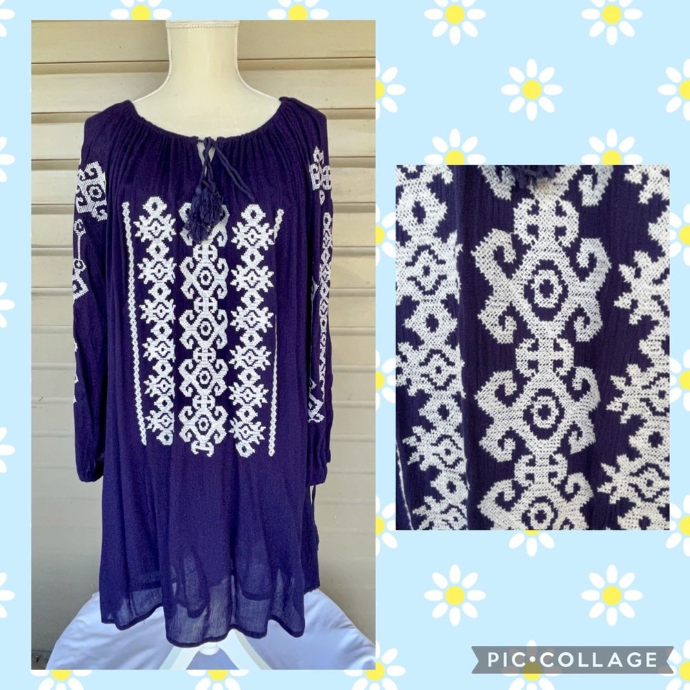 Pretty Sapphire Blue Embroidered Boho Dress